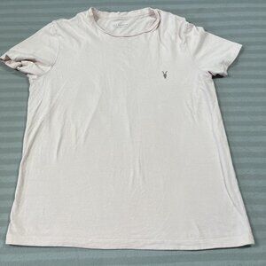 AllSaints Shirt Mens Small Light Pink Ramskull Logo Crewneck T-Shirt Tee